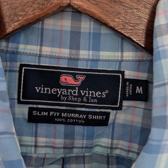 Men's Vineyard Vines Murray Slim Fit Cotton Plaid Pink Blue Medium - Picture 4 of 4